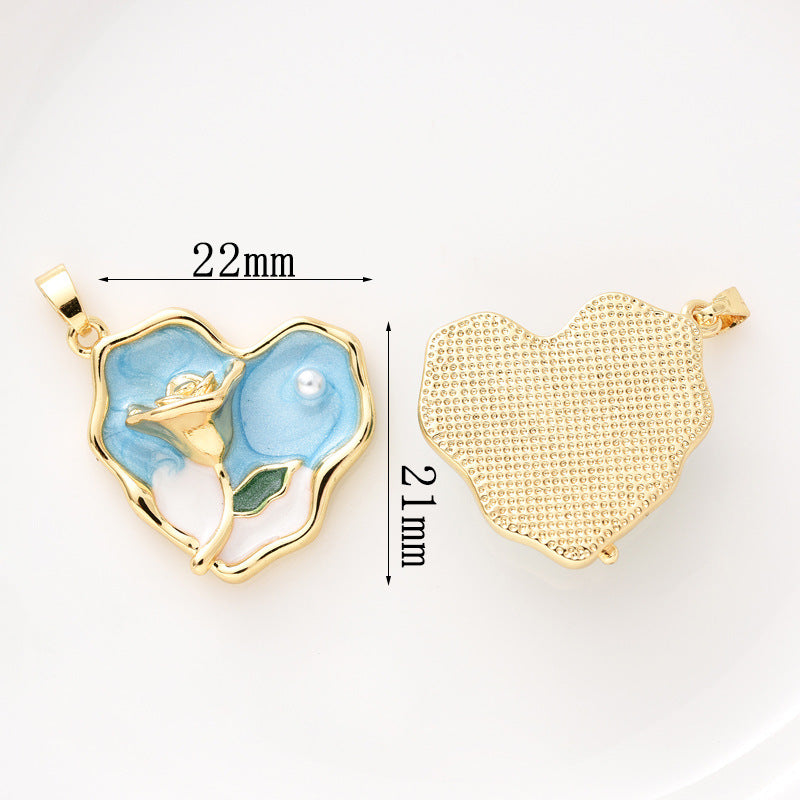 Wholesale Pearl Necklace Melon Buckle Pendant Oil Dropping Oil Painting Style Rose DIY Pearl Necklace Sweater Chain Accessories New